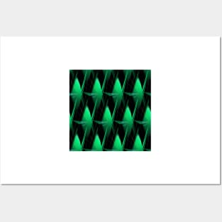 overlapping green diamond shape repeating on black background Posters and Art